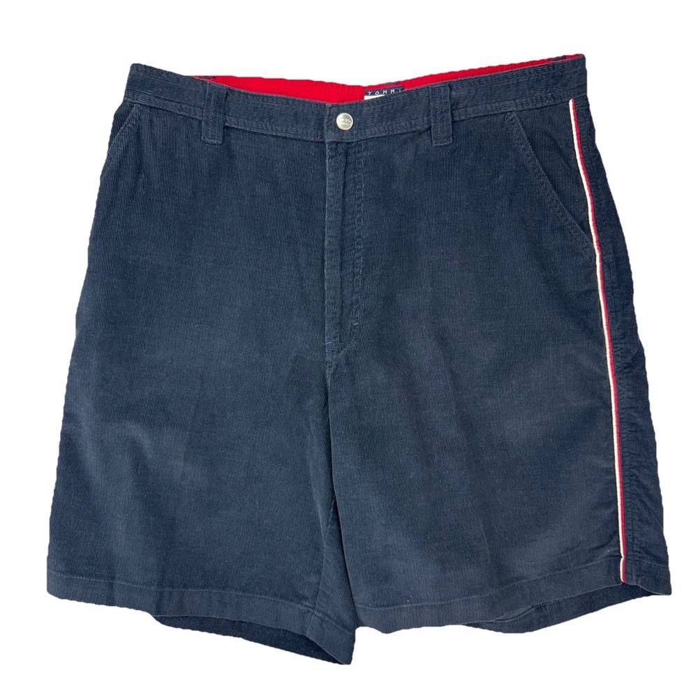 Tommy Hilfiger Corduroy Shorts‎ 35 Navy Red Trim Y2K Preppy Retro 100% Cotton